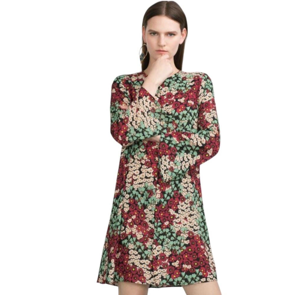 Zara Basic Collection Long Sleeve Floral Shift Dress‎ Women's Size Medium